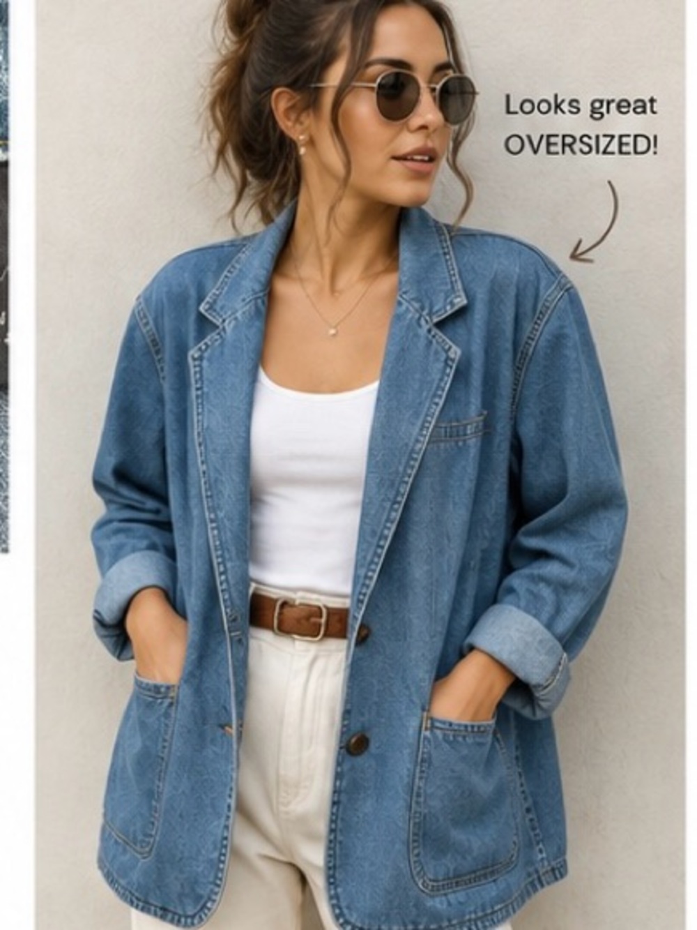 Vintage 1995 Liz Wear Denim Blazer Jacket Size 12 Oversized 100% Cotton